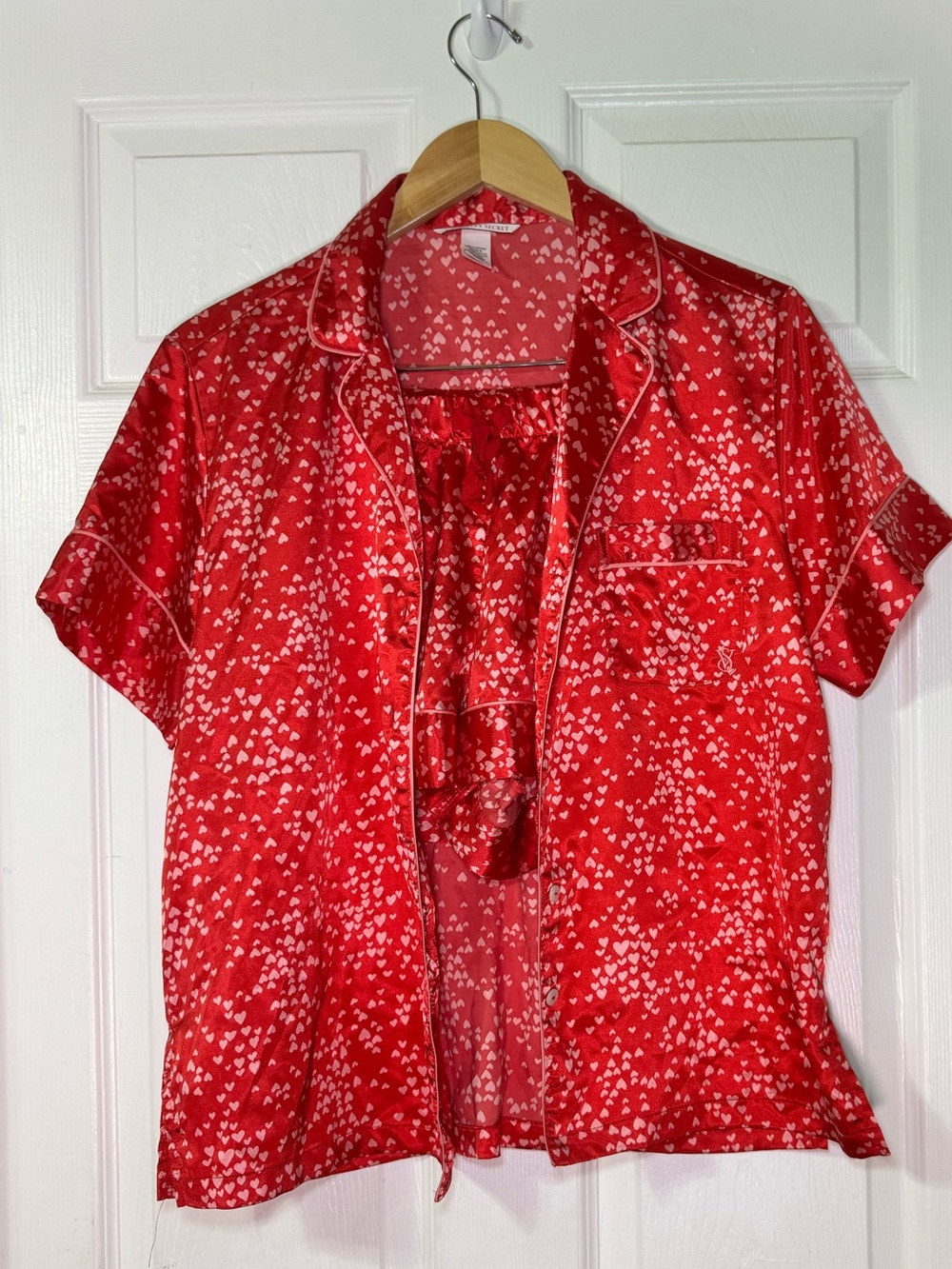 Victoria's Secret Satin Heart Print Shortie PJ Set - Small